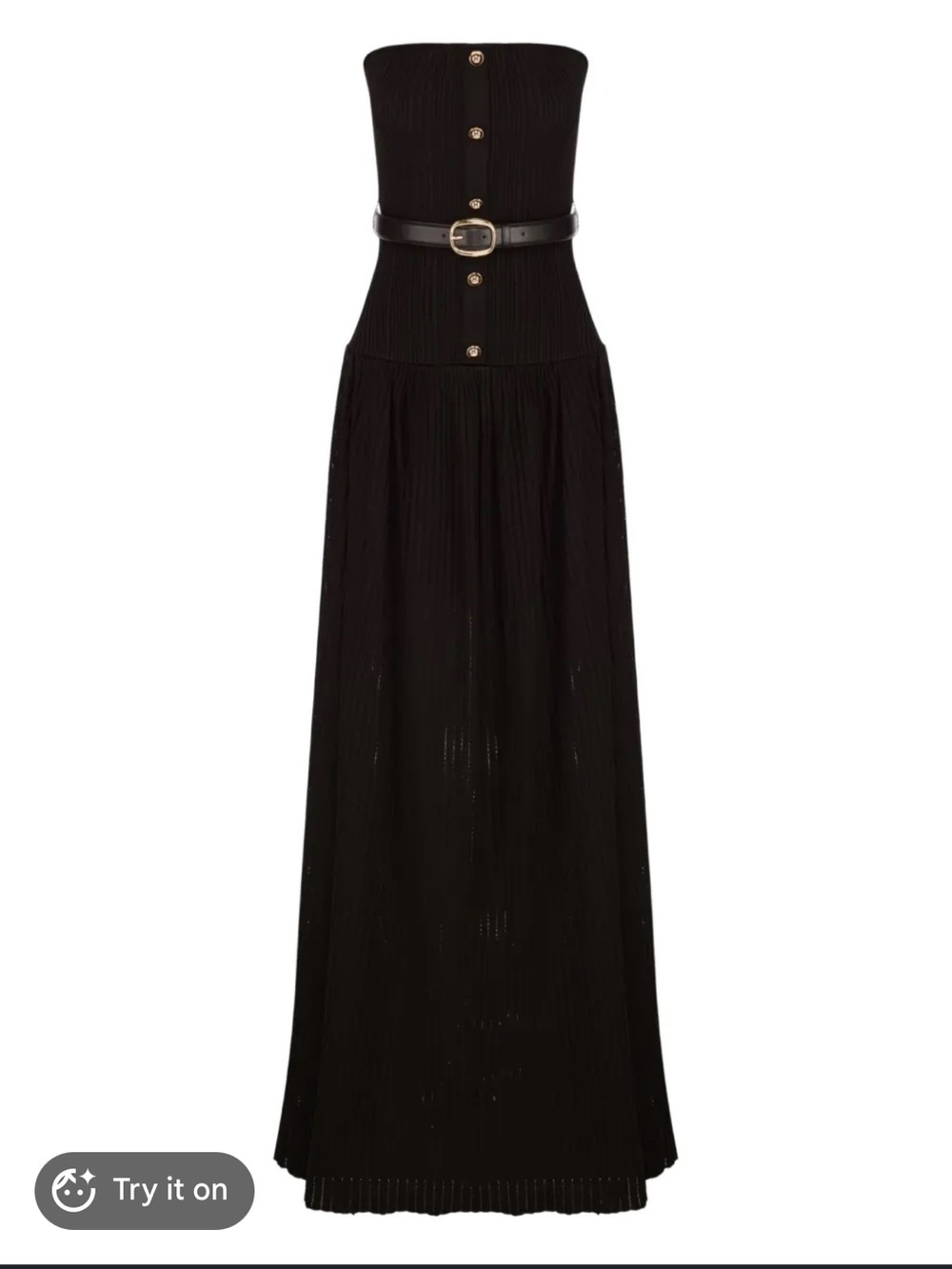 Self-Portrait Black Bandeau Knit Strapless Maxi Dress Gold Buttons Size S - Picture 2 of 16